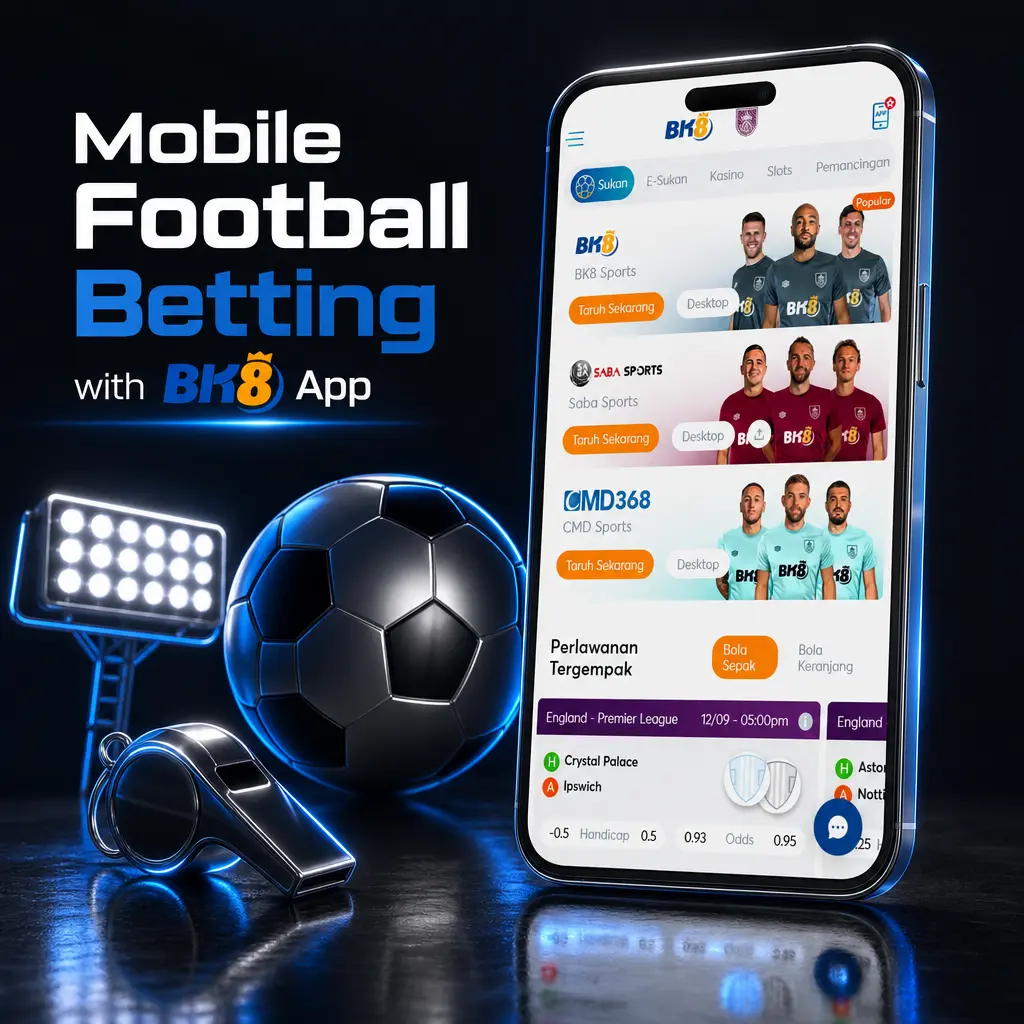 BK8 app on mobile showing football betting markets, live odds, and cashier tools for quick in-play wagering.